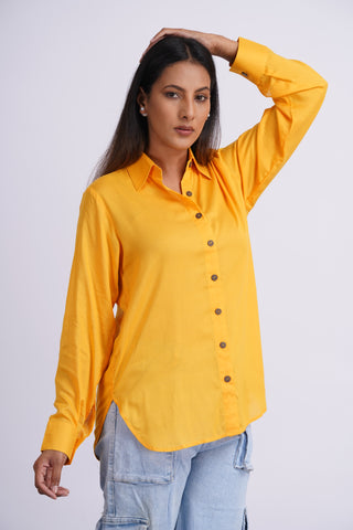 Modal Silk Solid Shirt- Yellow