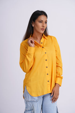 Modal Silk Solid Shirt- Yellow