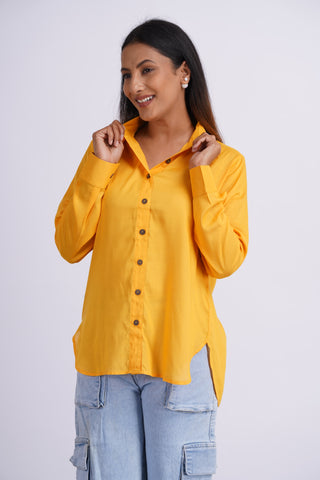Modal Silk Solid Shirt- Yellow