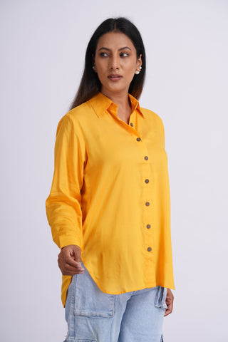 Modal Silk Solid Shirt- Yellow