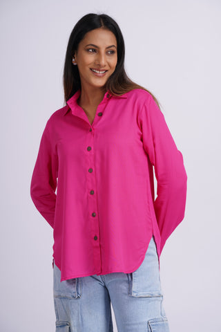 Modal Silk Solid Shirt- Hot Pink