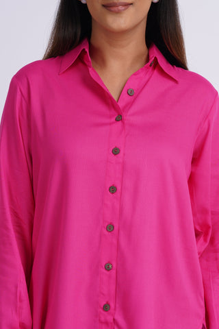 Modal Silk Solid Shirt- Hot Pink