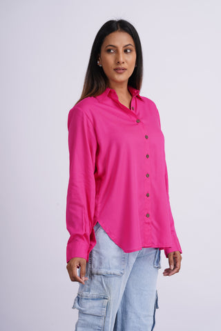 Modal Silk Solid Shirt- Hot Pink