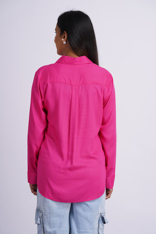 Modal Silk Solid Shirt- Hot Pink