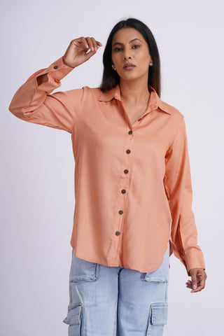 Modal Silk Solid Shirt- Peach