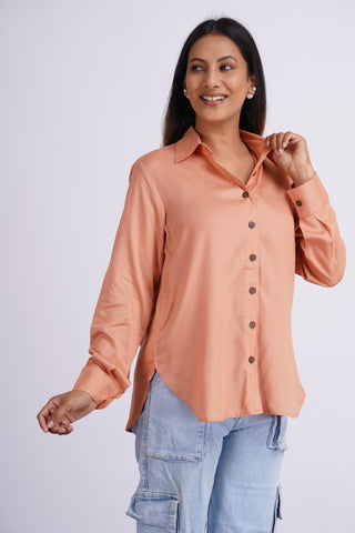 Modal Silk Solid Shirt- Peach