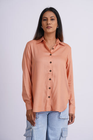 Modal Silk Solid Shirt- Peach