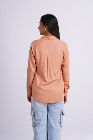 Modal Silk Solid Shirt- Peach