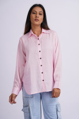 Modal Silk Solid Shirt- Baby Pink