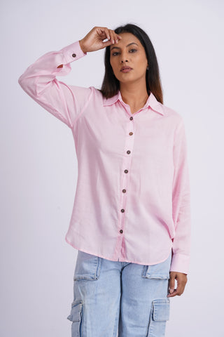 Modal Silk Solid Shirt- Baby Pink