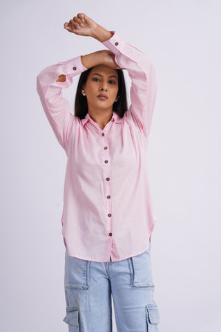 Modal Silk Solid Shirt- Baby Pink