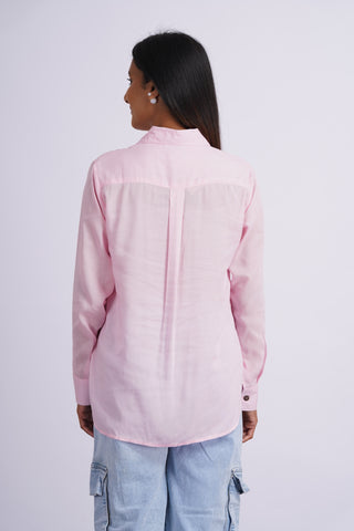 Modal Silk Solid Shirt- Baby Pink