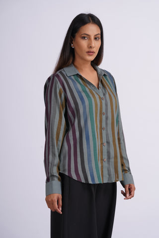 Rangeela Silk V neck Shirt- Grey