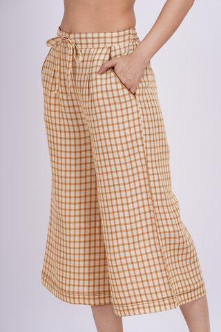 Checkered Culotte Kurta Set - Tan