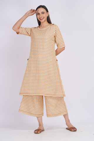 Checkered Culotte Pants- Tan
