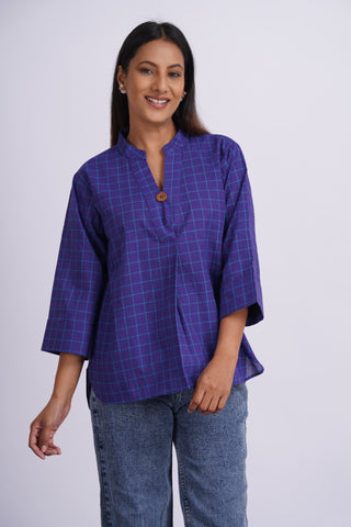 Handloom Check Top- Purple