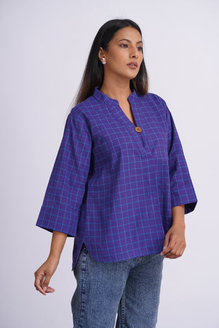 Handloom Check Top- Purple