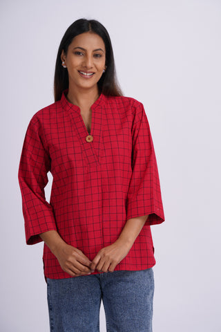 Handloom Check Top- Red