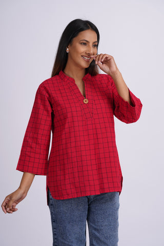 Handloom Check Top- Red