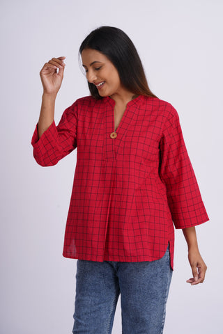 Handloom Check Top- Red