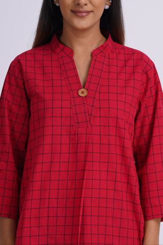 Handloom Check Top- Red
