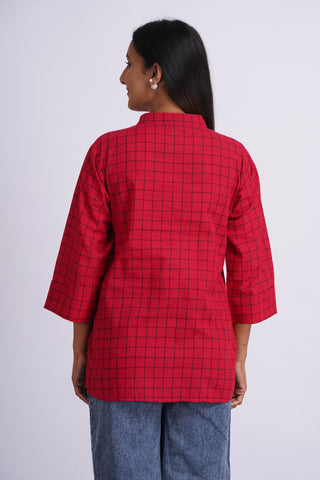 Handloom Check Top- Red