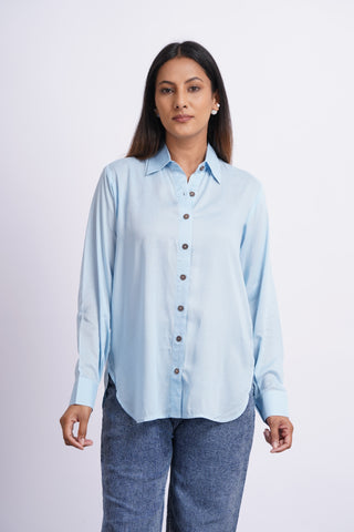 Modal Silk Solid Shirt- Powder Blue