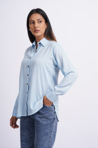Modal Silk Solid Shirt- Powder Blue
