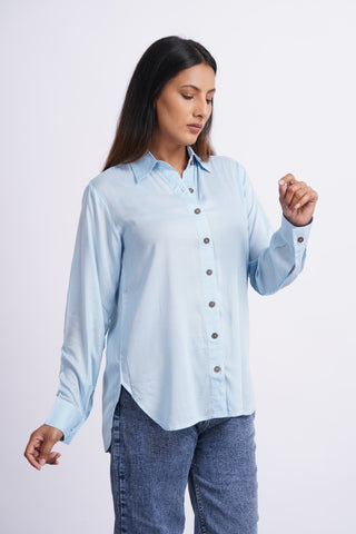 Modal Silk Solid Shirt- Powder Blue