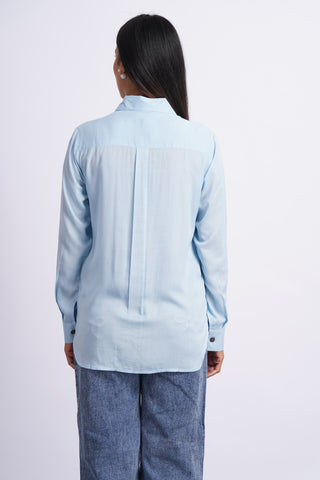 Modal Silk Solid Shirt- Powder Blue