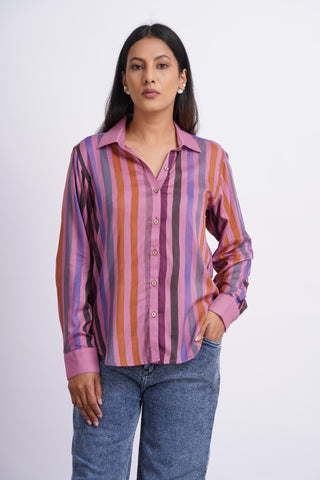 Rangeela Silk V neck Shirt- Pink
