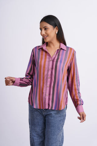 Rangeela Silk V neck Shirt- Pink