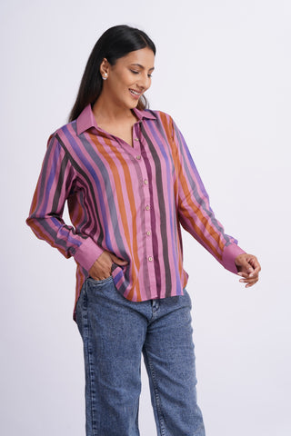 Rangeela Silk V neck Shirt- Pink