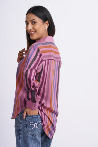 Rangeela Silk V neck Shirt- Pink
