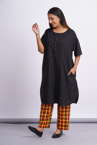Nico Drop Shoulder Cotton Set- Black Check