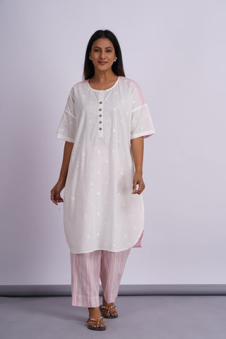 Nico Drop Shoulder Cotton Set- Vanilla Pink