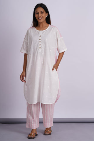 Nico Drop Shoulder Cotton Set- Vanilla Pink