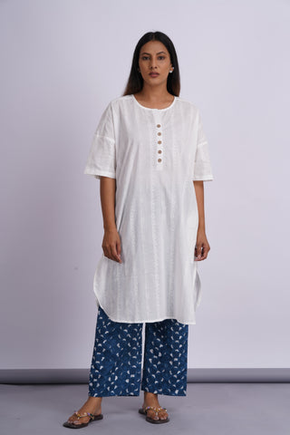 Nico Drop Shoulder Cotton Set- White Indigo