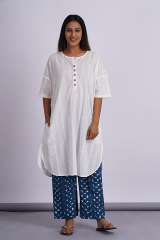 Nico Drop Shoulder Cotton Set- White Indigo