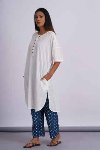 Nico Drop Shoulder Cotton Set- White Indigo