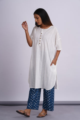 Nico Drop Shoulder Cotton Set- White Indigo