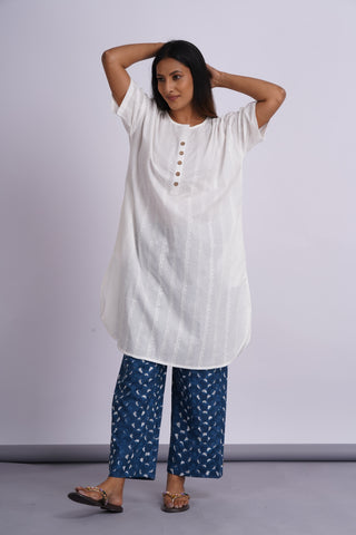 Nico Drop Shoulder Cotton Set- White Indigo