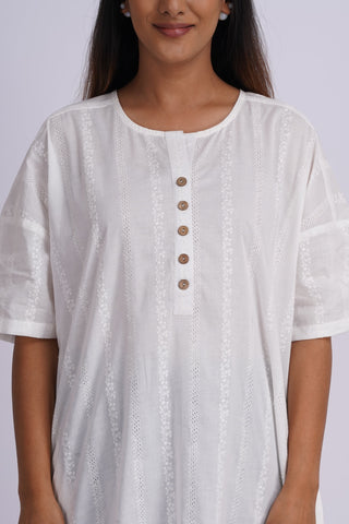 Nico Drop Shoulder Cotton Set- White Indigo