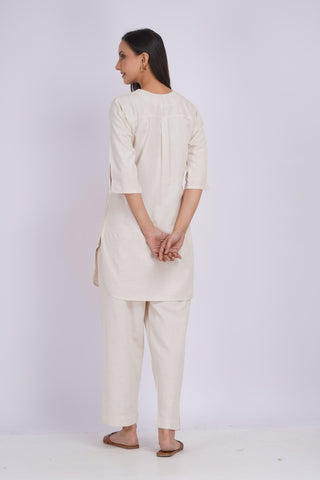 Vasudha Kurta + Dupatta Set- Ivory Stripe