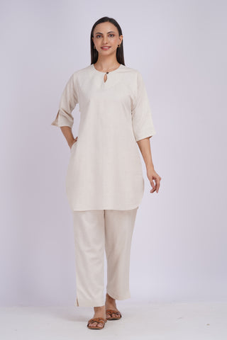 Vasudha Kurta + Dupatta Set- Ivory Stripe