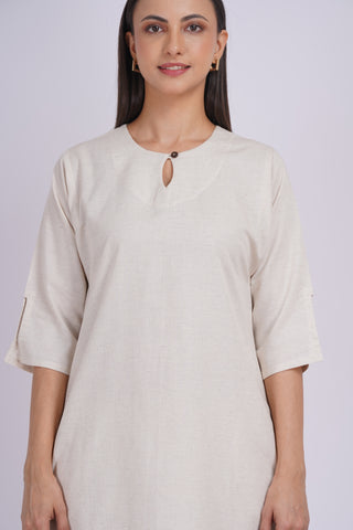 Vasudha Kurta + Dupatta Set- Ivory Stripe