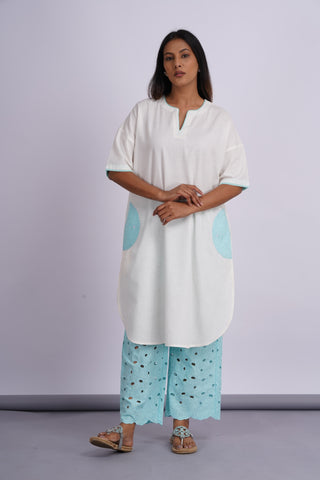 Hakoba Drop Shoulder Kurta Set- Blue