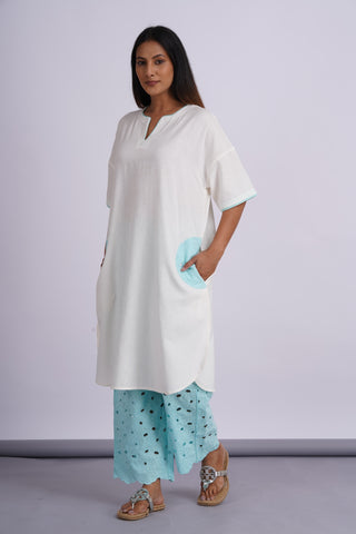Hakoba Drop Shoulder Kurta Set- Blue