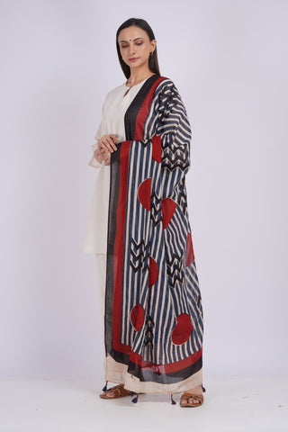 Vasudha Kurta + Dupatta Set- Ivory Stripe
