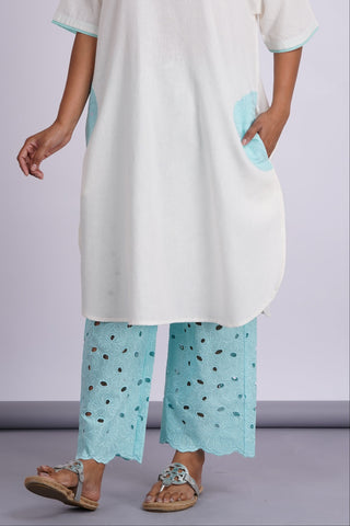 Hakoba Drop Shoulder Kurta Set- Blue